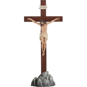 Crucifix Wall Cross - 14 Inch Olive Wood Wall Crucifix, Hand Painted Resin Jesus on Wooden Crucifix Catholic Home Decor Housewarming Religious Gifts