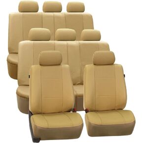 FH Group Car Seat Cover Black Full Set Deluxe Leatherette Protector Interior Accessories Universal Fit Full Set - Airbag Compatible and Split Bench Automotive Seat Covers Combo Vinyl Floor Mats