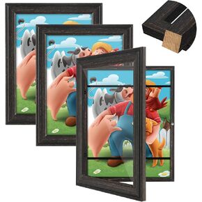 Kids Artwork Frames Changeable, [3Pack] [Solid Wood] Kids Art Frame, 8.5x11" Front Opening Artwork Display Storage Frame for Wall, Holds 150Pcs, for 3D Art, Crafts, Children Drawings, Hanging Art,