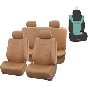 FH Group Car Seat Covers PU Leather Automotive Seat Covers Front Set, Gray Seat Covers Pair Set with Gift Universal Fit Interior Accessories for Cars Trucks and SUVs