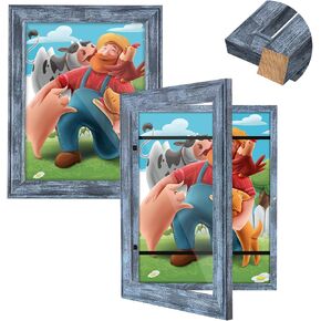 إطارات العمل الفنية للأطفال قابلة للتغيير ، [2Pack] [الخشب الصلب] إطار فن الأطفال ، 9x12 "إطار تخزين عرض العمل الفني الأمامي للجدار ، ويحمل 150 ٪ ، للفن ثلاثي الأبعاد ، الحرف ، رسومات الأطفال ، الفن المعلق ، الأزرق
