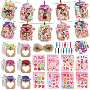 48 مجموعات عيد الحب ماسون ماسون جرة عيد الحب DIY إطارات الصور الحرفية عيد الحب الورق الورق المقوى مجموعات الحرفية مع ملصقات عيد الحب أنشطة الفصول
