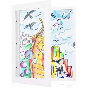 Fixwal Kids Art Frame ، 8.5 × 11 إطار صورة ، إطارات العمل الفنية للأطفال قابلة للتغيير ، إطار عرض العمل الأمامي للطفل ، الزجاج الحقيقي ، للتعليق على الجدار ، مجموعة من 1 ، أبيض