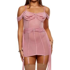 Forplay Women's Princess Treatment Draped Mesh Chemise Lingerie Set