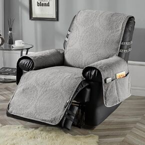 STONECREST Non Slip Recliner Chair Cover - Cotton Pre-Washed Recliner Cover, Embroidery Coin Medallion Pattern Recliner Slipcover Stay in Place (Grey, Recliner 23" Regular)