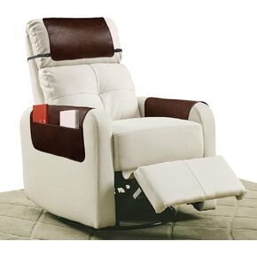 3 Pcs Recliner Headrest Protector Faux Leather Headrest Covers with Elastic Straps and Pocket - 22.8 x 14.6 in (Chocolate)