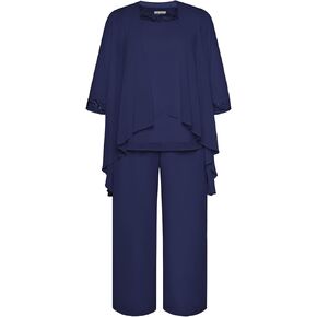 Hanna Nikole Plus Size Mother of The Bride Pant Suits 3 Piece Chiffon Sets Wedding Guest Gowns Formal Outfits with Jacket
