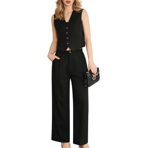 Women's 2 Piece Suiting Set Sleeveless Vest and Wide Leg Pants Suit Casual Business Office Outfit