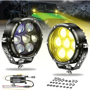 Kewig 4.5 Inch Motorcycle Auxiliary LED Fog Light 90W Amber White Driving Spotlight Kit With Mount Brackets Wire Harness Waterproof Offroad Fit for Motorcycle Jeep Car Truck