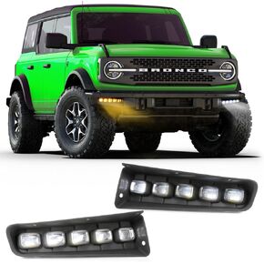 Ford Bronco Fog Lights for Modular Coveper ، 30 مصابيح الضباب LED متوافقة مع 2021 2022 2023 2024 2/4-Door ، Ford Bronco Light Kit مع إشارة العنبر DRL الأبيض (وليس الرياضة) ، IP65 مقاومة للماء