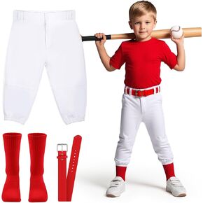 3T-7Y Toddler Baseball Pants - Kids Tee Ball Pants for Boy Girl, Includes: Red Belt and Baseball Socks