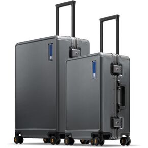 LEVEL8 20/24 Inch Zipperless 2 Piece Luggage Sets with Aluminum Frame, Lightweight Hard Shell Suitcases with Spinner Wheels, Metal Travel Luggages with Double TSA Locks, Grey