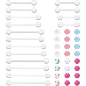 Dyknasz Plastic Nipple Rings for Surgery Clear Industrial Piercing Jewelry 14g Plastic Tongue Rings Long Bar Pregnancy Nipple Piercings for Women Bar Length 14/16/19/22/25/32/35/38mm