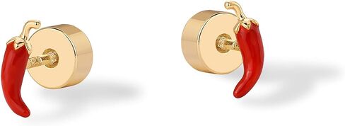 Pavoi 14k Gold Plated Sterling Silver Posts Flatback مسطح أقراط للنساء - تلوين الفلفل الحار الفلفل الفلفل البخاري الكرز الرموز التعبيرية in Kuwait