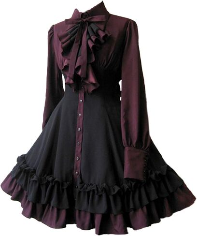 ZZEQYG Women Girls Gothic Lolita Victorian Dress Polyester Ruffle Dress with Bows in Saudi Arabia