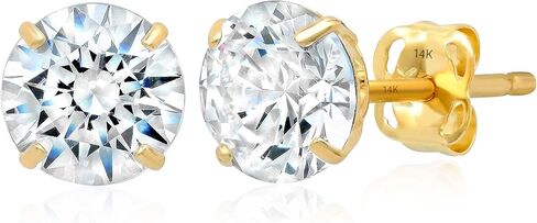 14k Gold Solitaire Round Cubic Zirconia Earrings Studs for Women & Men | Anti Tarnishing CZ Stud Earrings with 14k Gold Butterfly Pushbacks | 4MM-7.5MM by MAX + STONE in Saudi Arabia