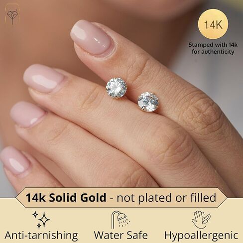14k Gold Solitaire Round Cubic Zirconia Earrings Studs for Women & Men | Anti Tarnishing CZ Stud Earrings with 14k Gold Butterfly Pushbacks | 4MM-7.5MM by MAX + STONE in Saudi Arabia