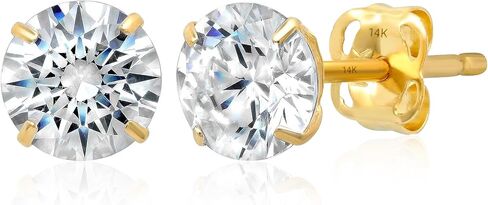 14k Gold Solitaire Round Cubic Zirconia Earrings Studs for Women & Men | Anti Tarnishing CZ Stud Earrings with 14k Gold Butterfly Pushbacks | 4MM-7.5MM by MAX + STONE in Saudi Arabia