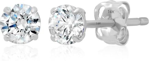 14k Gold Solitaire Round Cubic Zirconia Earrings Studs for Women & Men | Anti Tarnishing CZ Stud Earrings with 14k Gold Butterfly Pushbacks | 4MM-7.5MM by MAX + STONE in Saudi Arabia