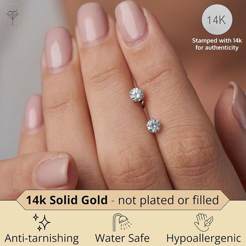 14k Gold Solitaire Round Cubic Zirconia Earrings Studs for Women & Men | Anti Tarnishing CZ Stud Earrings with 14k Gold Butterfly Pushbacks | 4MM-7.5MM by MAX + STONE in Saudi Arabia