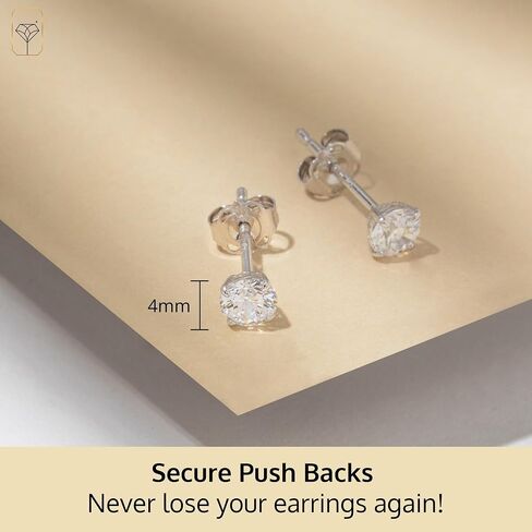 14k Gold Solitaire Round Cubic Zirconia Earrings Studs for Women & Men | Anti Tarnishing CZ Stud Earrings with 14k Gold Butterfly Pushbacks | 4MM-7.5MM by MAX + STONE in Saudi Arabia