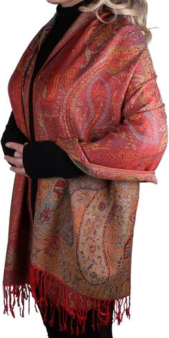 Women Paisley Pashmina Shawl Wrap نمط ملون مطرزة وشاح الشتاء عكسي in Kuwait
