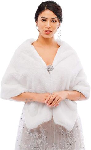 Yalice Women Wedding Faux Fur Fur Shawn and Wrap Bridal Fur Fur Scarf for Bride and Intersmaids in Kuwait