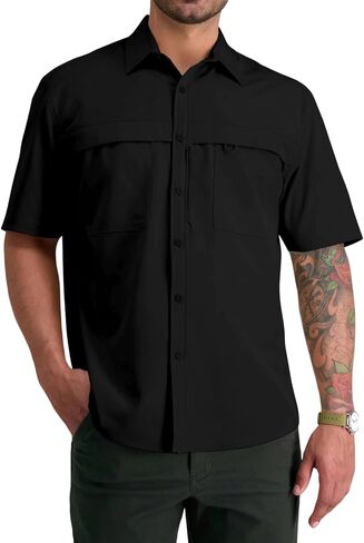 ZAFUL Men's Fishing Shirts Sun Protection Short Sleeve Travel Work Hiking Shirt Button Down Shirts with Zipper Pockets in Saudi Arabia