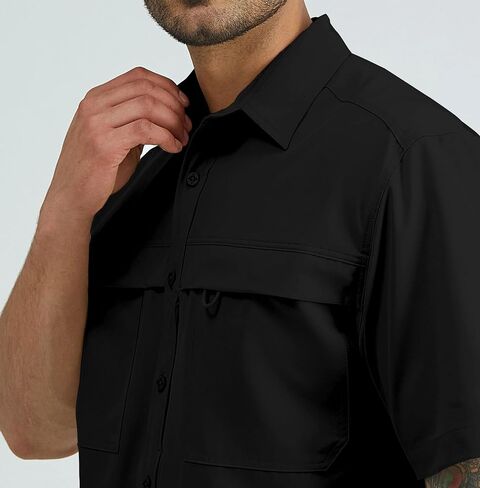 ZAFUL Men's Fishing Shirts Sun Protection Short Sleeve Travel Work Hiking Shirt Button Down Shirts with Zipper Pockets in Saudi Arabia