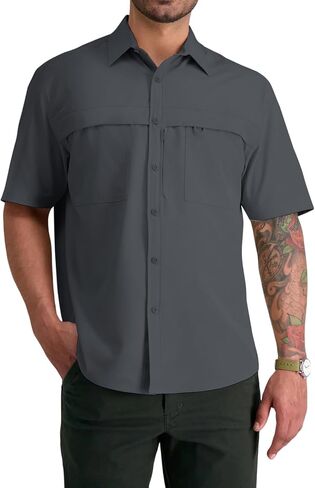 ZAFUL Men's Fishing Shirts Sun Protection Short Sleeve Travel Work Hiking Shirt Button Down Shirts with Zipper Pockets in Saudi Arabia