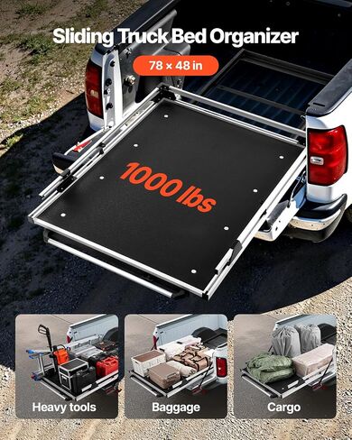 منظم سرير الشاحنة المنزلق في Vevor ، 75 × 48 بوصة درج تخزين سرير الشاحنات الشاقية بسعة 1000 رطل ، ويتميز بستة حلقات متحركة للتأمين ، شريحة من الدرجان خارج الشاحنات الصغيرة ، الأسود in Kuwait