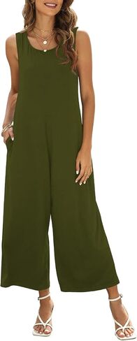 Women's Summer Casual Loose Tank Jumpsuit Sleeveless Crewneck Jumpsuit Romper Outfits with Pockets in Saudi Arabia