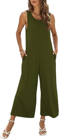 Women's Summer Casual Loose Tank Jumpsuit Sleeveless Crewneck Jumpsuit Romper Outfits with Pockets in Saudi Arabia