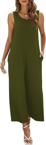 Women's Summer Casual Loose Tank Jumpsuit Sleeveless Crewneck Jumpsuit Romper Outfits with Pockets in Saudi Arabia