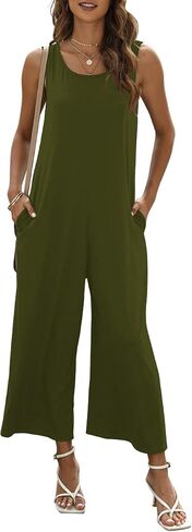 Women's Summer Casual Loose Tank Jumpsuit Sleeveless Crewneck Jumpsuit Romper Outfits with Pockets in Saudi Arabia