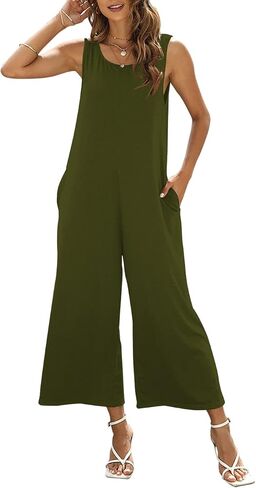 Women's Summer Casual Loose Tank Jumpsuit Sleeveless Crewneck Jumpsuit Romper Outfits with Pockets in Saudi Arabia