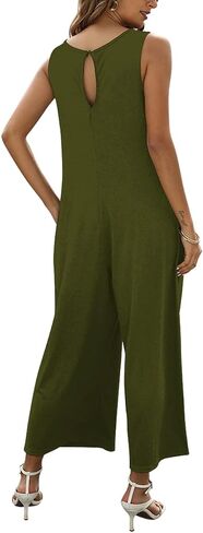 Women's Summer Casual Loose Tank Jumpsuit Sleeveless Crewneck Jumpsuit Romper Outfits with Pockets in Saudi Arabia