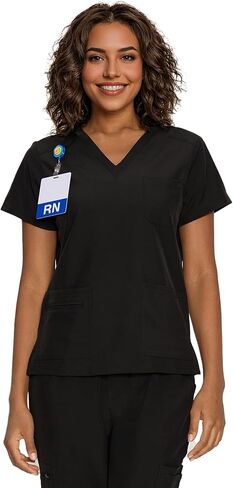 Scrub Tops for Women, Curved V-Neck Scrub Tops with 3 Pockets, Soft Stretch, Easy Care in Saudi Arabia