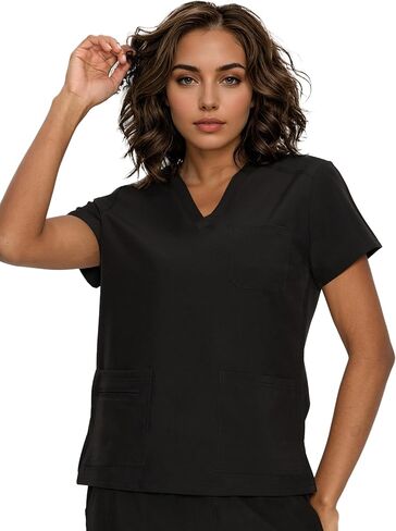 Scrub Tops for Women, Curved V-Neck Scrub Tops with 3 Pockets, Soft Stretch, Easy Care in Saudi Arabia