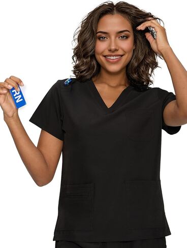 Scrub Tops for Women, Curved V-Neck Scrub Tops with 3 Pockets, Soft Stretch, Easy Care in Saudi Arabia