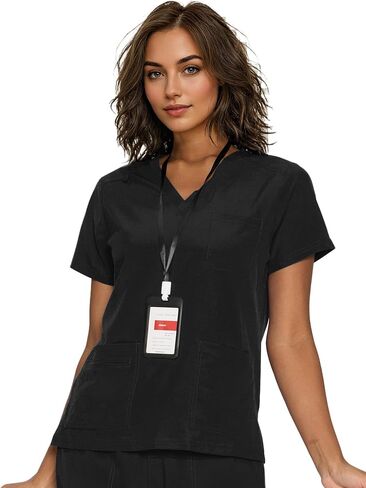 Scrub Tops for Women, Curved V-Neck Scrub Tops with 3 Pockets, Soft Stretch, Easy Care in Saudi Arabia