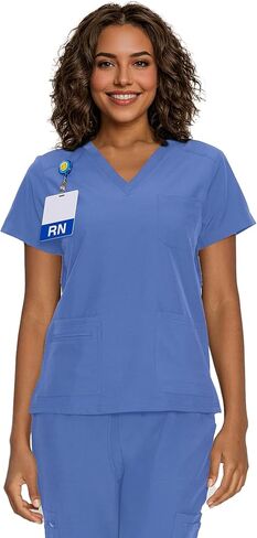 Scrub Tops for Women, Curved V-Neck Scrub Tops with 3 Pockets, Soft Stretch, Easy Care in Saudi Arabia