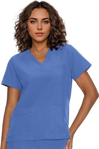 Scrub Tops for Women, Curved V-Neck Scrub Tops with 3 Pockets, Soft Stretch, Easy Care in Saudi Arabia