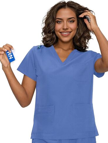 Scrub Tops for Women, Curved V-Neck Scrub Tops with 3 Pockets, Soft Stretch, Easy Care in Saudi Arabia