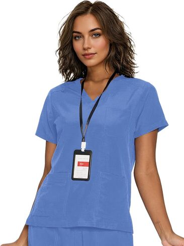 Scrub Tops for Women, Curved V-Neck Scrub Tops with 3 Pockets, Soft Stretch, Easy Care in Saudi Arabia