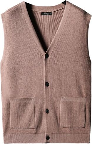 Men's Sweater Vest V-Neck Sleeveless Cardigan Loose Button up Knitted Fall Winter Heavy Knitwear with Pockets S~5XL in Saudi Arabia