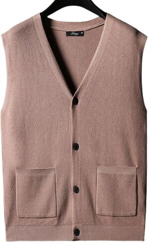 Men's Sweater Vest V-Neck Sleeveless Cardigan Loose Button up Knitted Fall Winter Heavy Knitwear with Pockets S~5XL in Saudi Arabia
