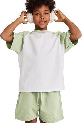 Flygo Boys Girls Short Pants Sets 2 Piece Raglan Crewneck Shirts Baseball Tee and Athletic Shorts Kids Active Summer Outfits in Saudi Arabia