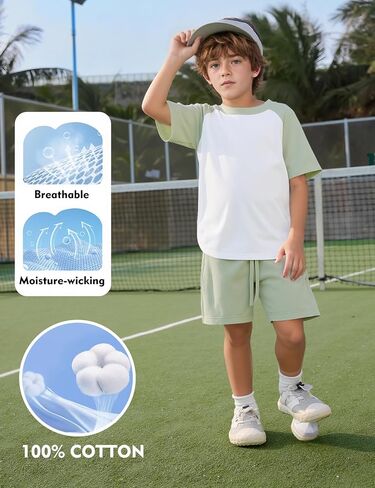 Flygo Boys Girls Short Pants Sets 2 Piece Raglan Crewneck Shirts Baseball Tee and Athletic Shorts Kids Active Summer Outfits in Saudi Arabia