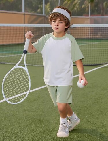 Flygo Boys Girls Short Pants Sets 2 Piece Raglan Crewneck Shirts Baseball Tee and Athletic Shorts Kids Active Summer Outfits in Saudi Arabia